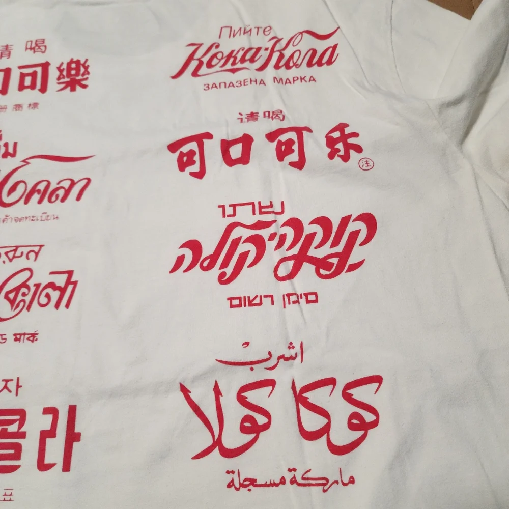 Coca Cola Multilingual Red and White Tee, Large - Picture 8 of 9